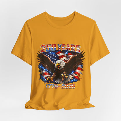 250 Years Bald Eagle American Flag T-Shirt — 1776–2026 Patriotic Tee