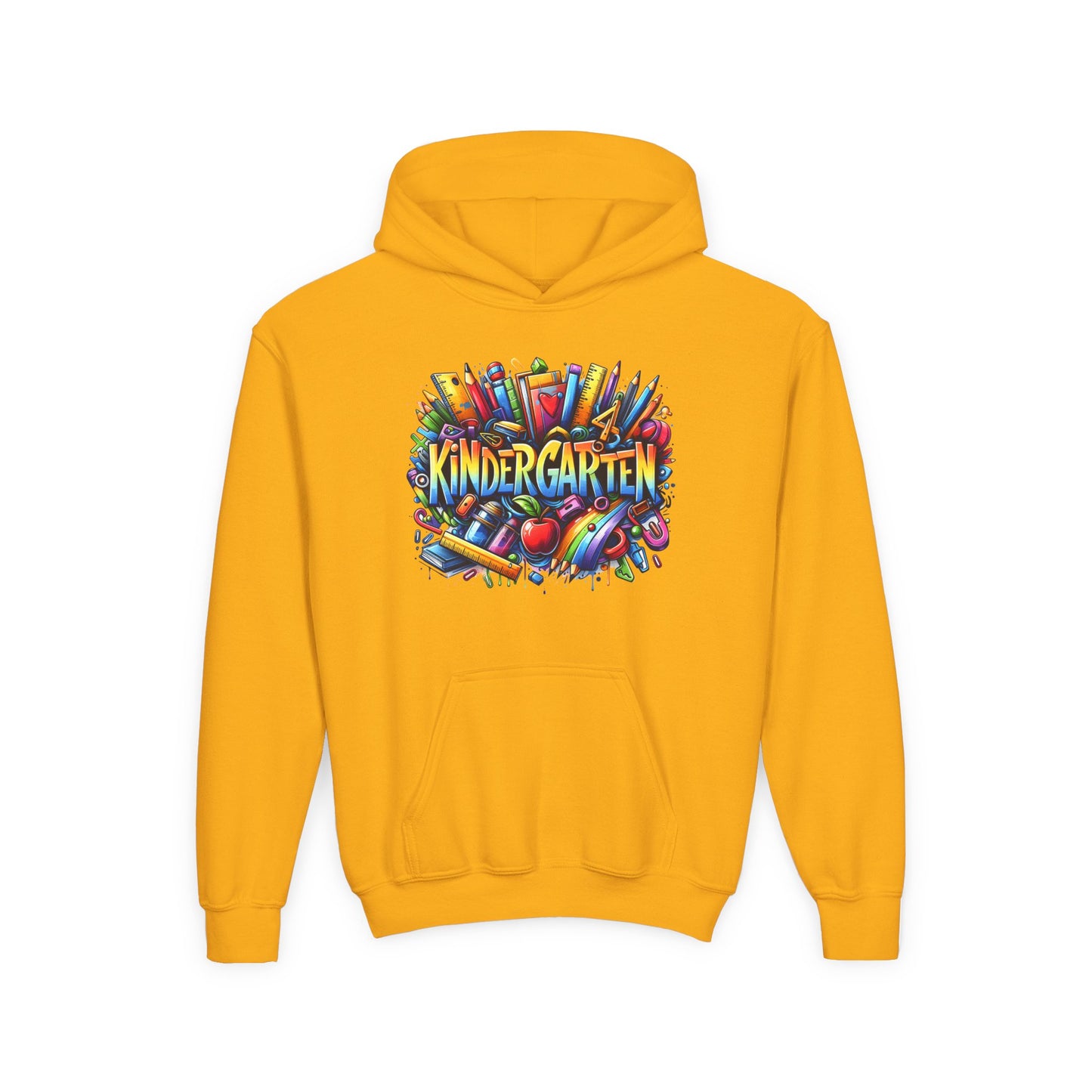 Kindergarten Kids Hoodie — Colorful School Supplies Back-to-School Sweatshirt