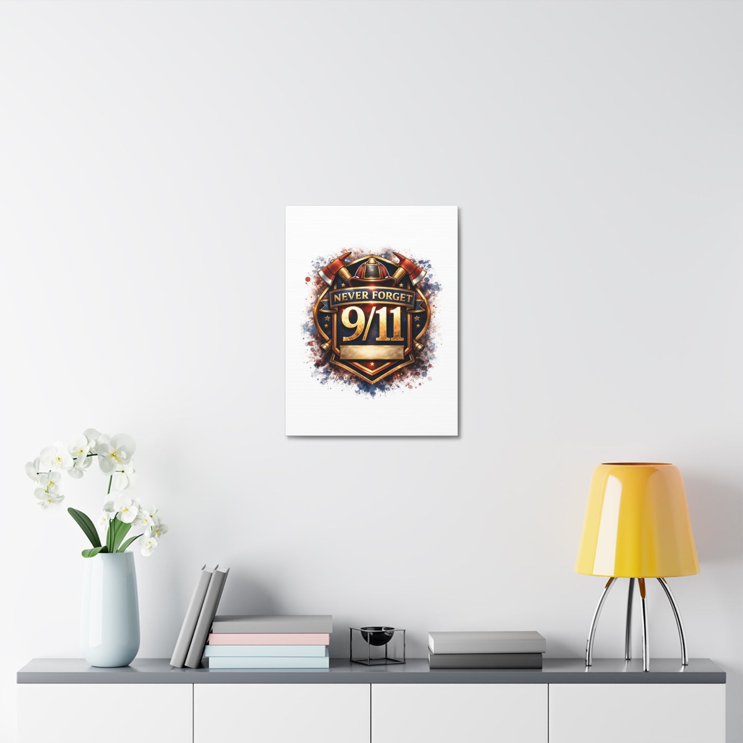 9/11 Never Forget Canvas Print — Firefighter Tribute Stretched Wall Art