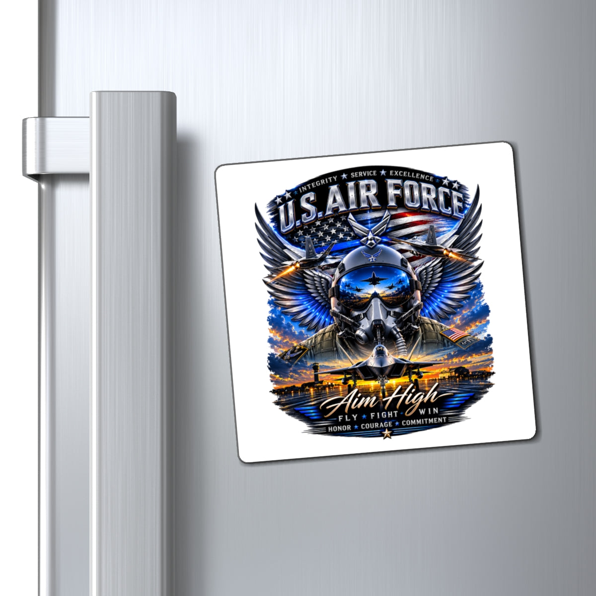 U.S. Air Force "Aim High" Magnet – Military Pilot Helmet & Wings Refrigerator Magnet