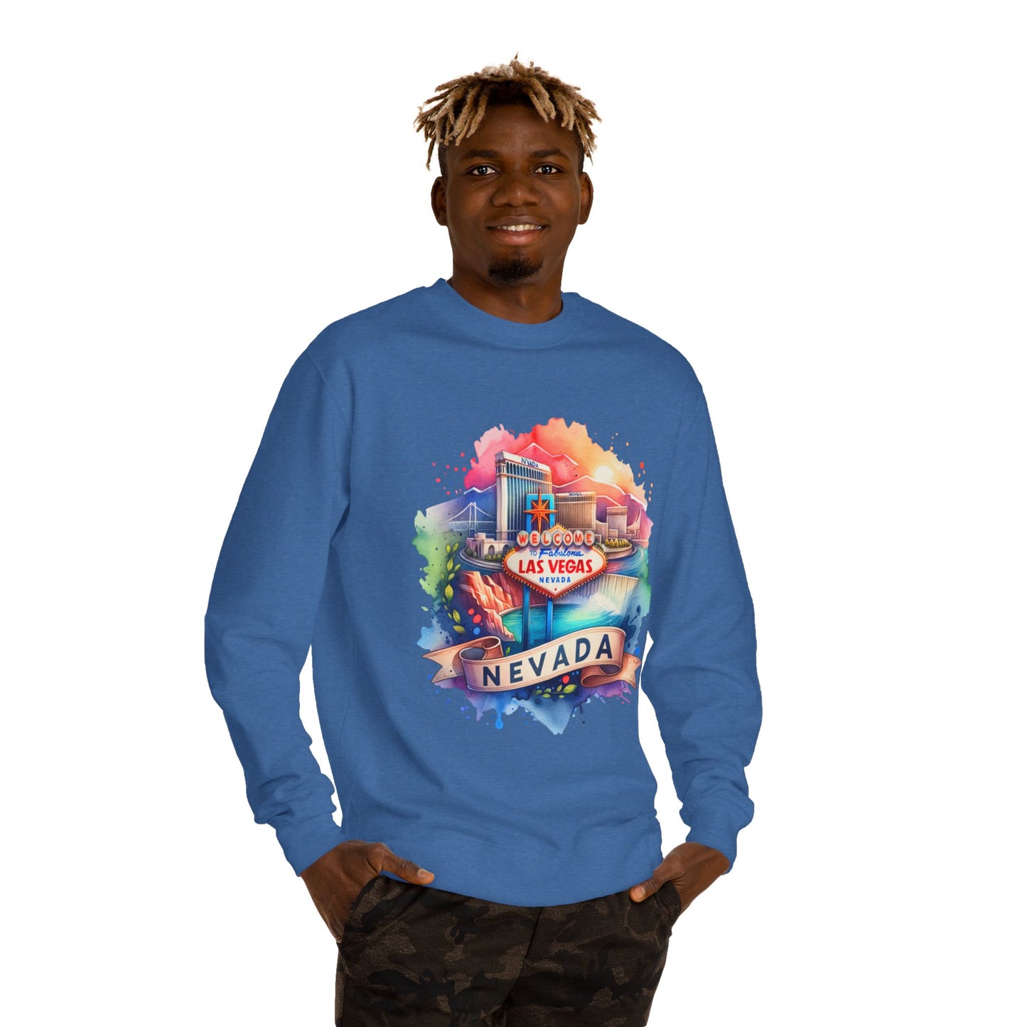 Nevada Las Vegas Watercolor Sweatshirt — Colorful Travel Souvenir Crewneck