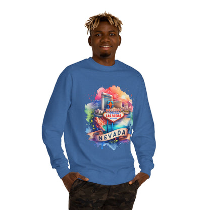 Nevada Las Vegas Watercolor Sweatshirt — Colorful Travel Souvenir Crewneck