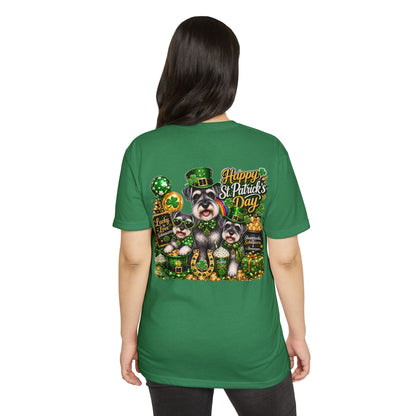 St. Patrick's Day Schnauzer T-Shirt — "Happy St. Patrick's Day" Lucky Dogs Tee
