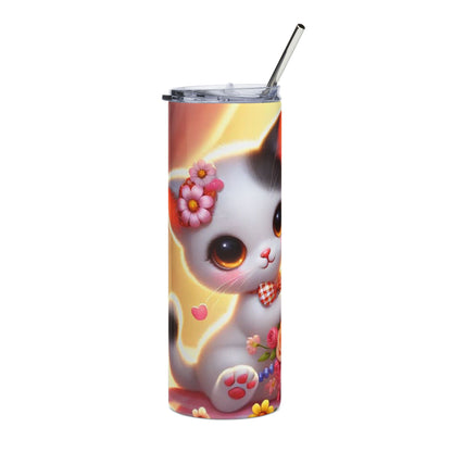 Cute Floral Cat 20oz Stainless Steel Tumbler — Kawaii Bouquet Drinkware