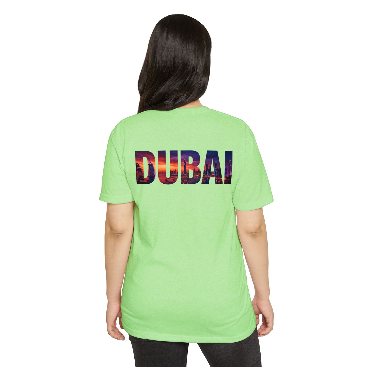 Dubai Cityscape T‑Shirt — Sunset Skyline Text Travel Tee