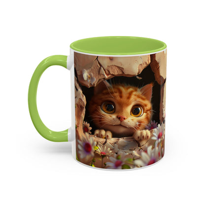 Cute Peekaboo Kitten Accent Coffee Mug — 11/15oz Floral Cat Gift