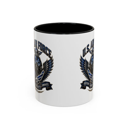 U.S. Air Force Emblem Accent Coffee Mug — Defend Protect Dominate (11/15oz)