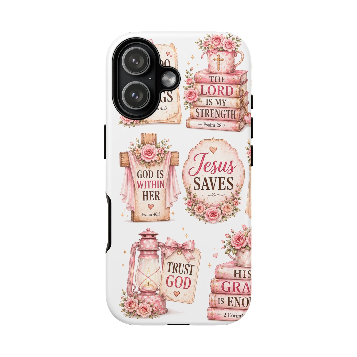 Christian Phone Case — Jesus Saves Floral Tough Case with 'God Is Within Her' & 'Trust God' Design