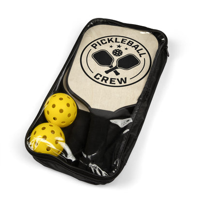 Pickleball Paddle Set — 'Pickleball Crew' Wooden Paddles with Balls