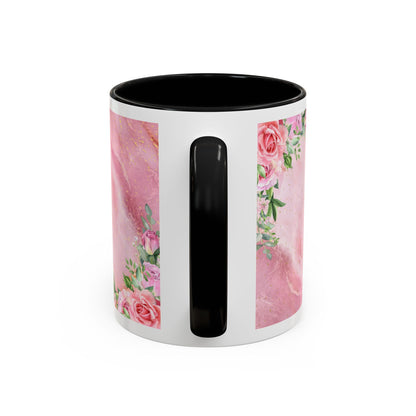 Mother’s Love Accent Coffee Mug — “A Mother's Love is the Heart of the Family” (Pink Floral, 11/15oz)