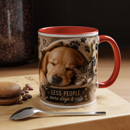 Dog & Cat Coffee Mug - "Less People, More Dogs & Cats" Accent Ceramic Mug