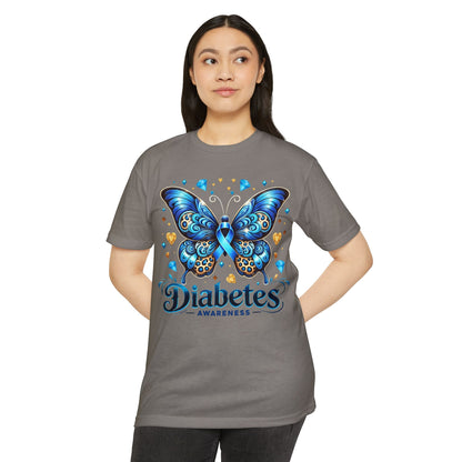 Diabetes Awareness Butterfly T-Shirt — Blue Ribbon Support Tee