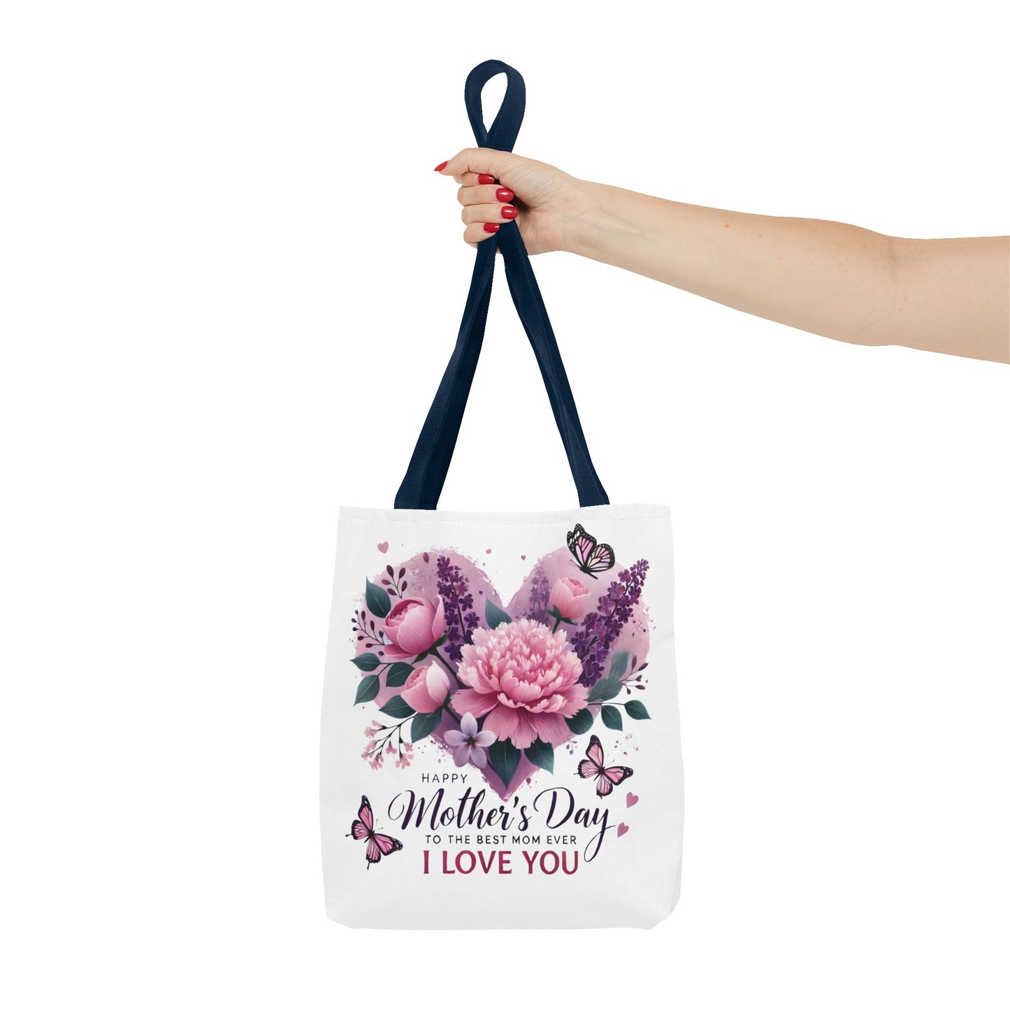 Mother's Day Floral Tote Bag - "Happy Mother's Day I Love You" Heart Bouquet