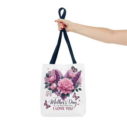 Mother's Day Floral Tote Bag - "Happy Mother's Day I Love You" Heart Bouquet