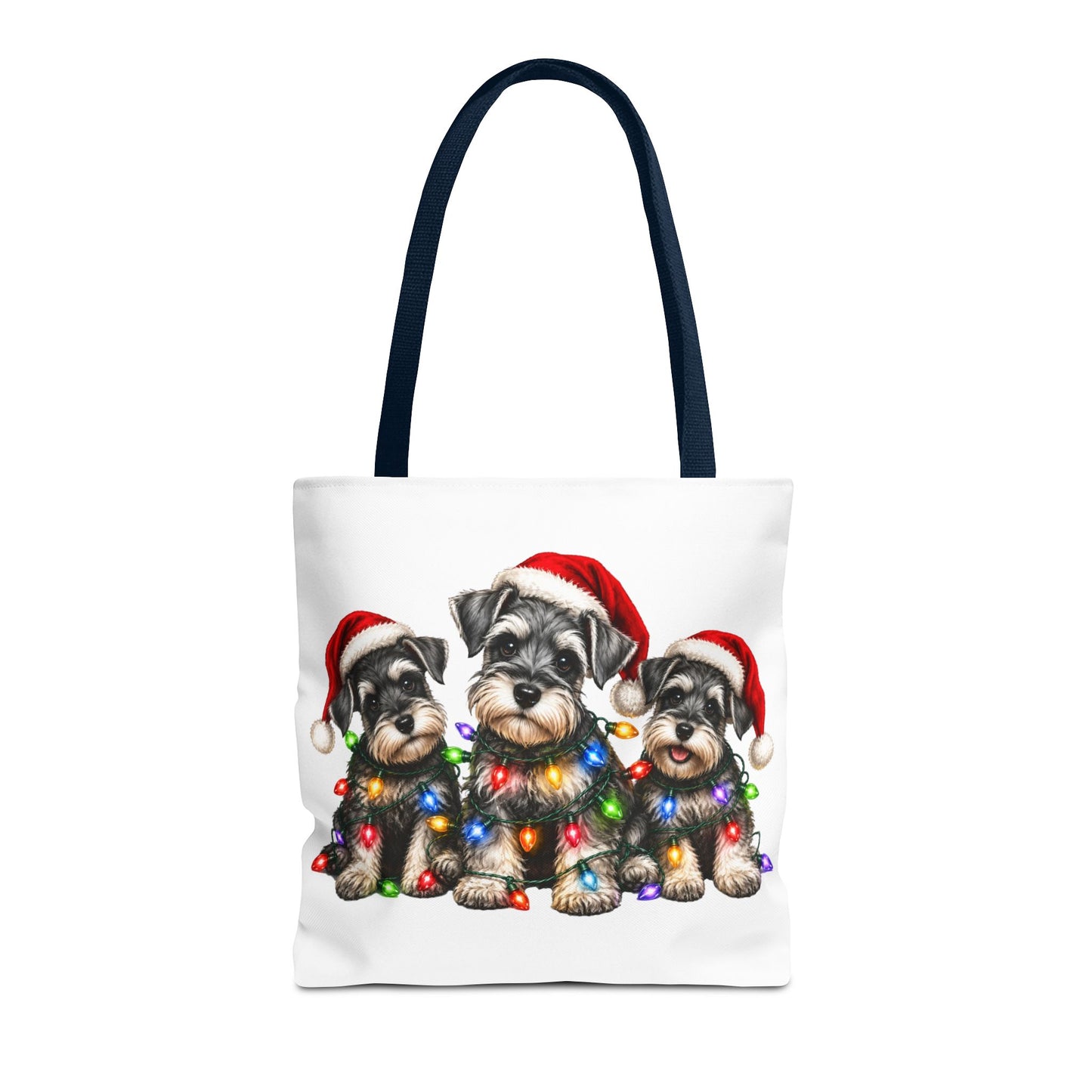 Christmas Schnauzer Tote Bag — Cute Puppies in Santa Hats & Holiday Lights