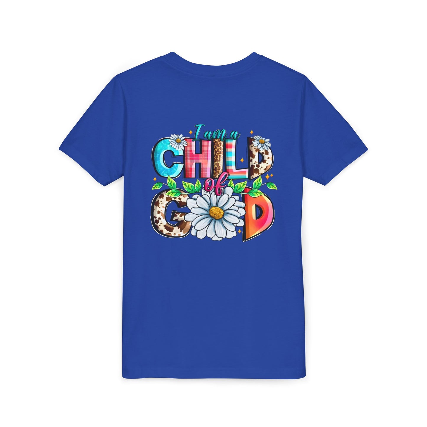 Youth Tee — "I Am a Child of God" Floral Christian Graphic