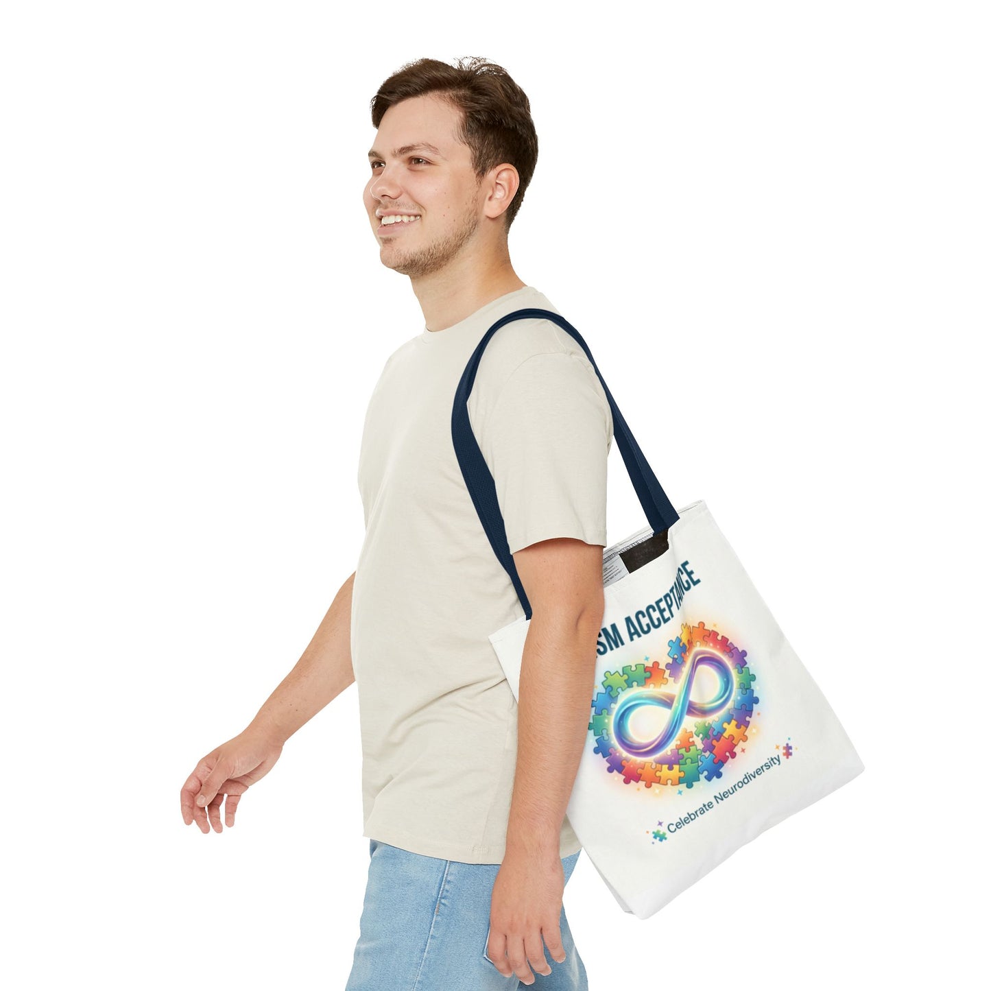 Autism Acceptance Tote Bag — Rainbow Neurodiversity Infinity Puzzle Design