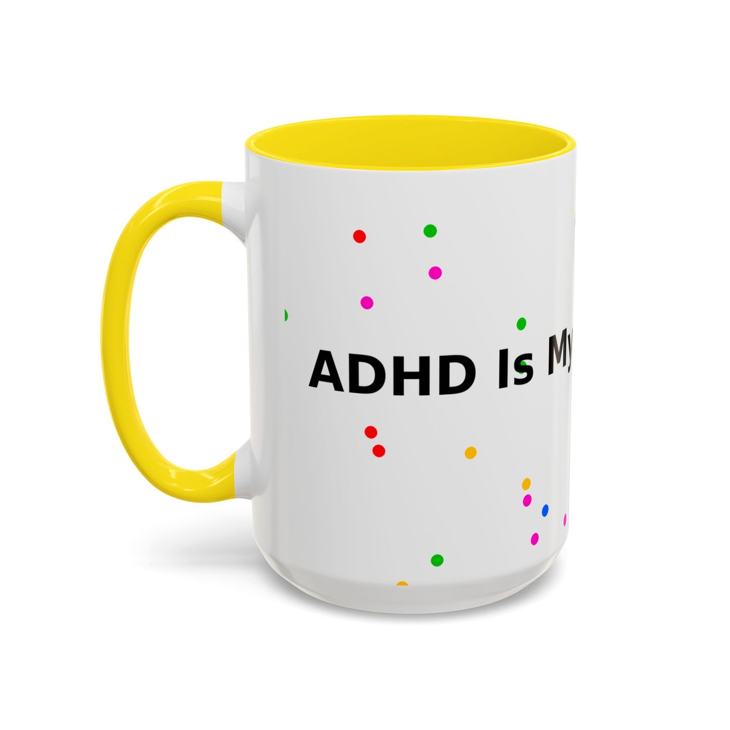 Accent Coffee Mug - "Coffee Is My Superpower" Funny Colorful Polka Dot Ceramic Mug (11/15oz)