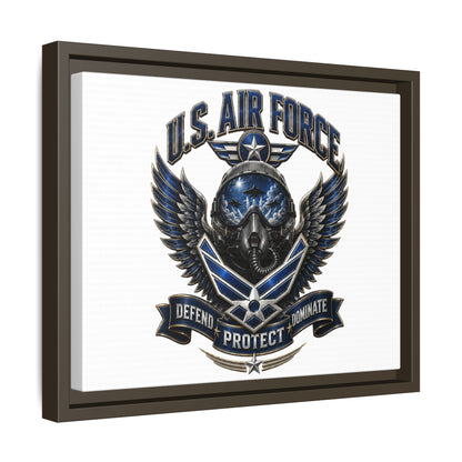 U.S. Air Force Emblem Framed Canvas Print – "Defend Protect Dominate" Military Wall Art