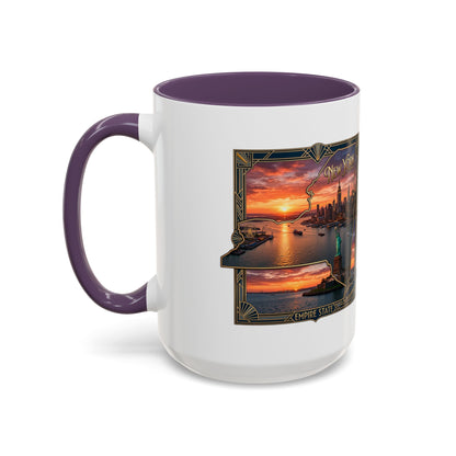 New York Skyline Accent Coffee Mug — Empire State Sunset Scene (11/15oz)