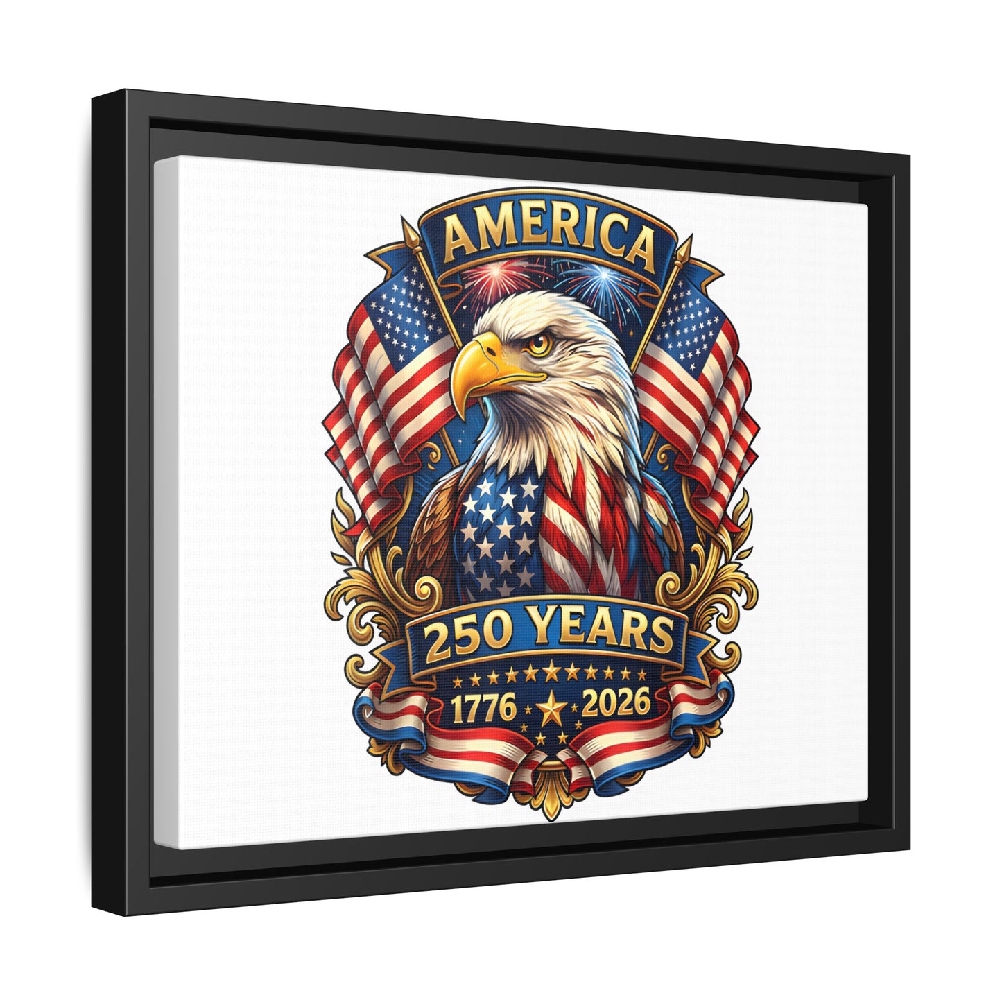 America 250th Anniversary Framed Canvas — Patriotic Bald Eagle Wall Art