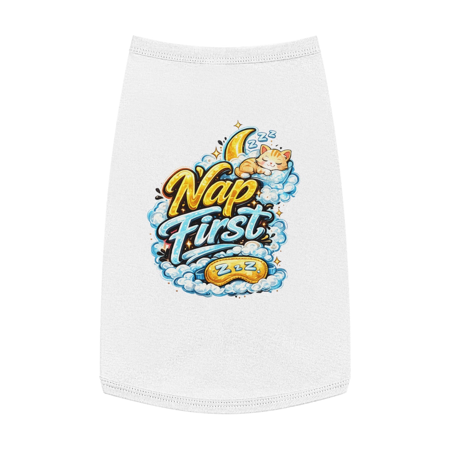 Nap First Pet Tank Top — Cute Sleeping Cat Graphic for Small Dogs & Cats