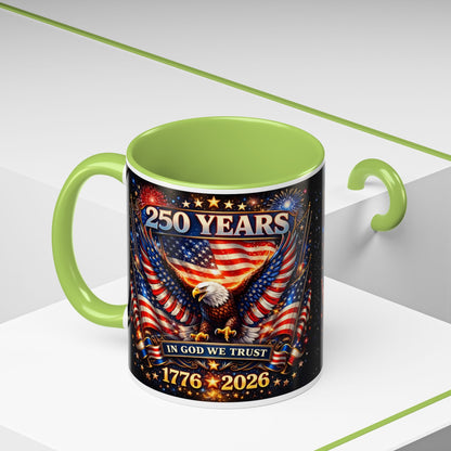 250 Years 1776–2026 Eagle American Flag Accent Coffee Mug — Patriotic Independence Day Gift (11/15oz)