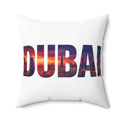 Dubai Skyline Photo-Text Throw Pillow — Travel Souvenir Decorative Cushion