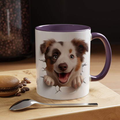 Australian Shepherd Peeking Coffee Mug — Cute Puppy Accent Mug (11/15oz)