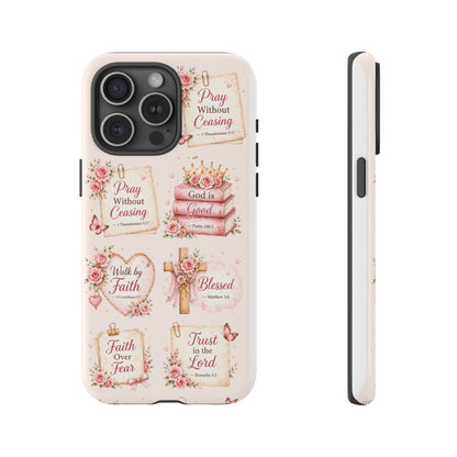 Christian Floral Phone Case — "Pray Without Ceasing" Faith Cross Design