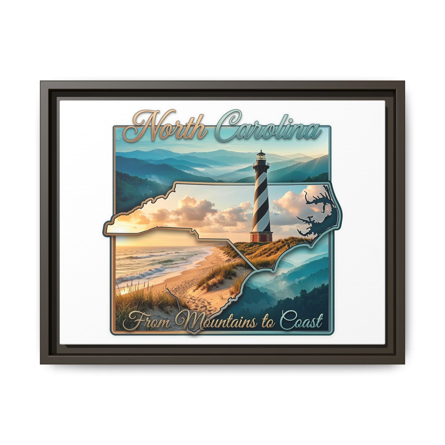 North Carolina Matte Canvas Wall Art — "From Mountains to Coast" Framed Print
