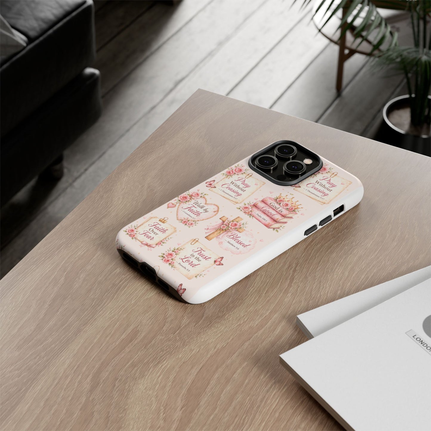 Christian Floral Phone Case — "Pray Without Ceasing" Faith Cross Design
