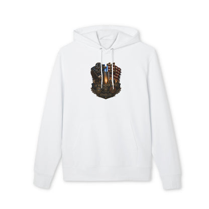 Patriotic Memorial Hoodie — "We Will Never Forget" American Flag & Thin Blue Line Design