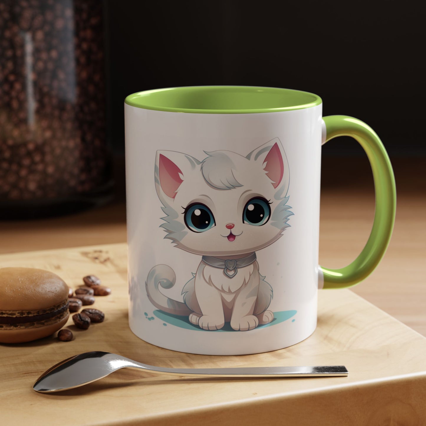 Cute White Kitten Accent Coffee Mug – Adorable Cat Cute Cat Lover Gift