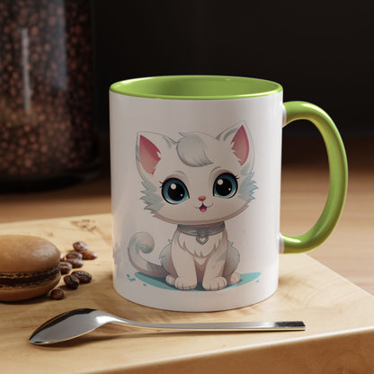 Cute White Kitten Accent Coffee Mug – Adorable Cat Cute Cat Lover Gift