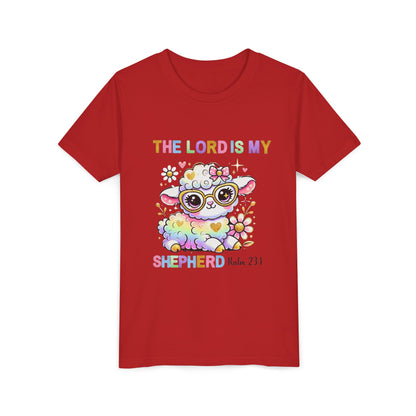 Youth Tee — 'The Lord Is My Shepherd' Rainbow Lamb Christian Kids T‑Shirt