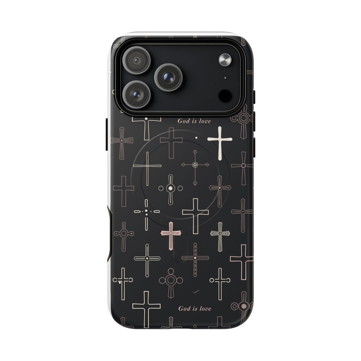 Magnetic Phone Case — Black Cross Pattern with "God is love"