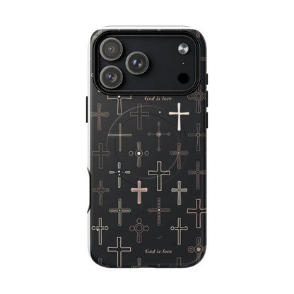 Magnetic Phone Case — Black Cross Pattern with "God is love"