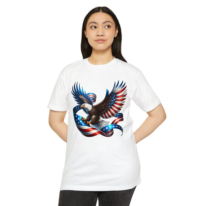 Patriotic Eagle T-Shirt — American Flag Ribbon Graphic