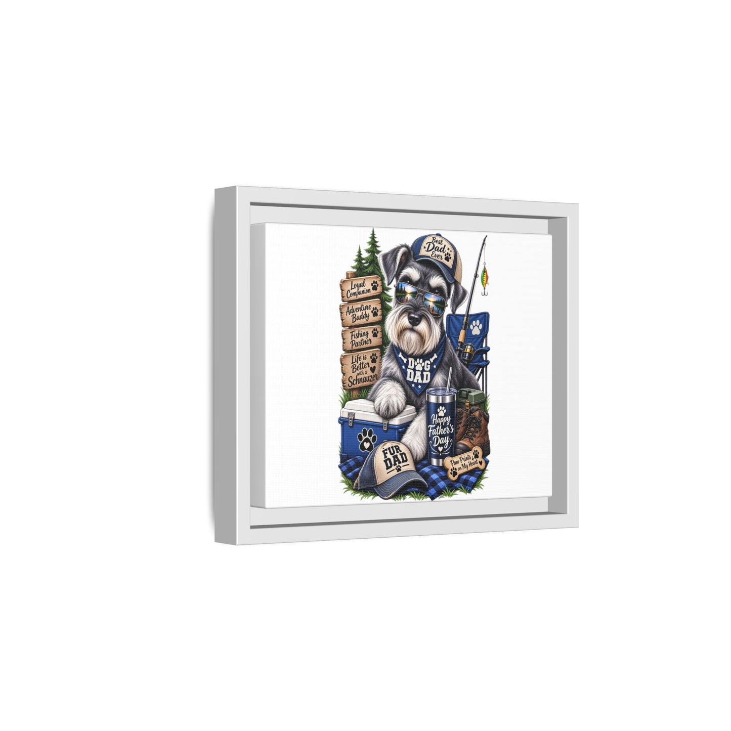 Dog Dad Schnauzer Father's Day Framed Canvas Wall Art — Fishing & Camping Pet Gift
