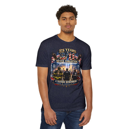 9/11 Never Forgotten T-Shirt — 25 Years Tribute Memorial Tee