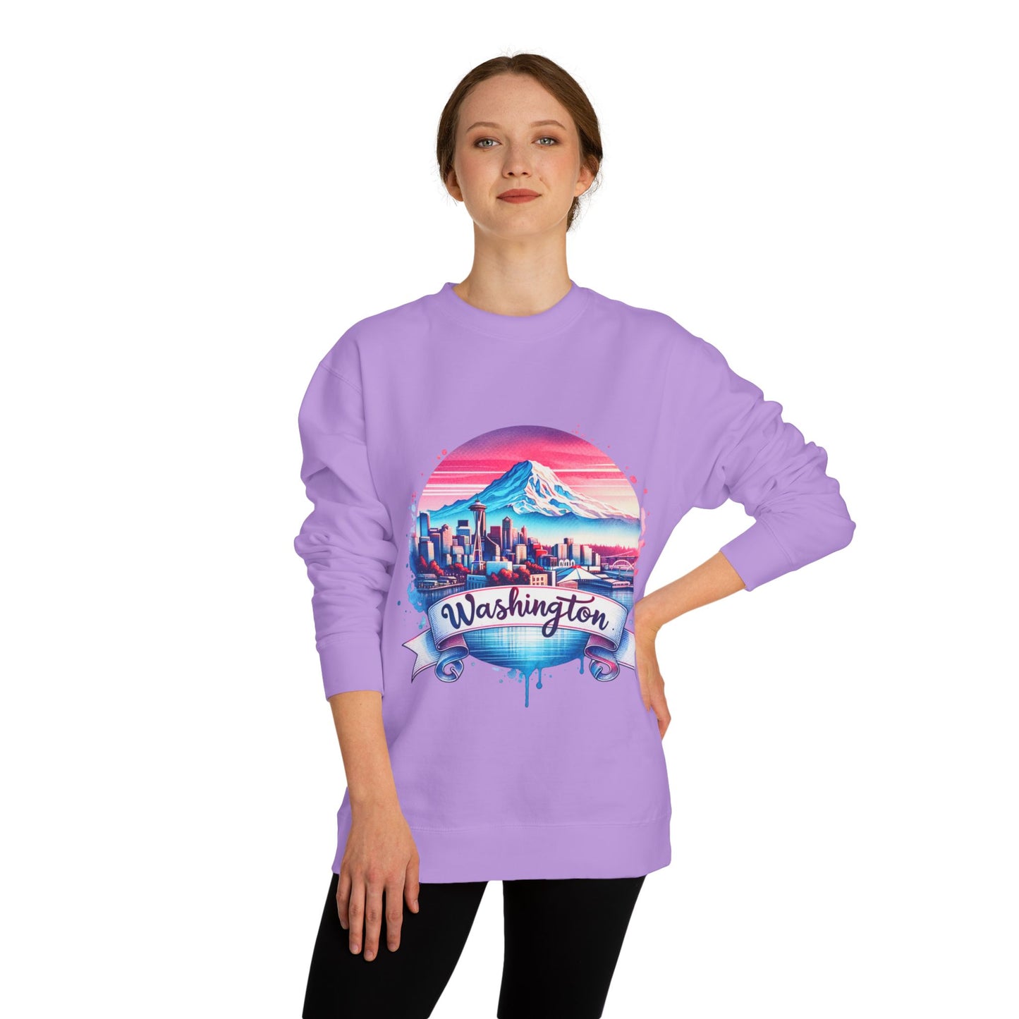 Washington Scenic Crewneck Sweatshirt — Mountain & City Skyline Design