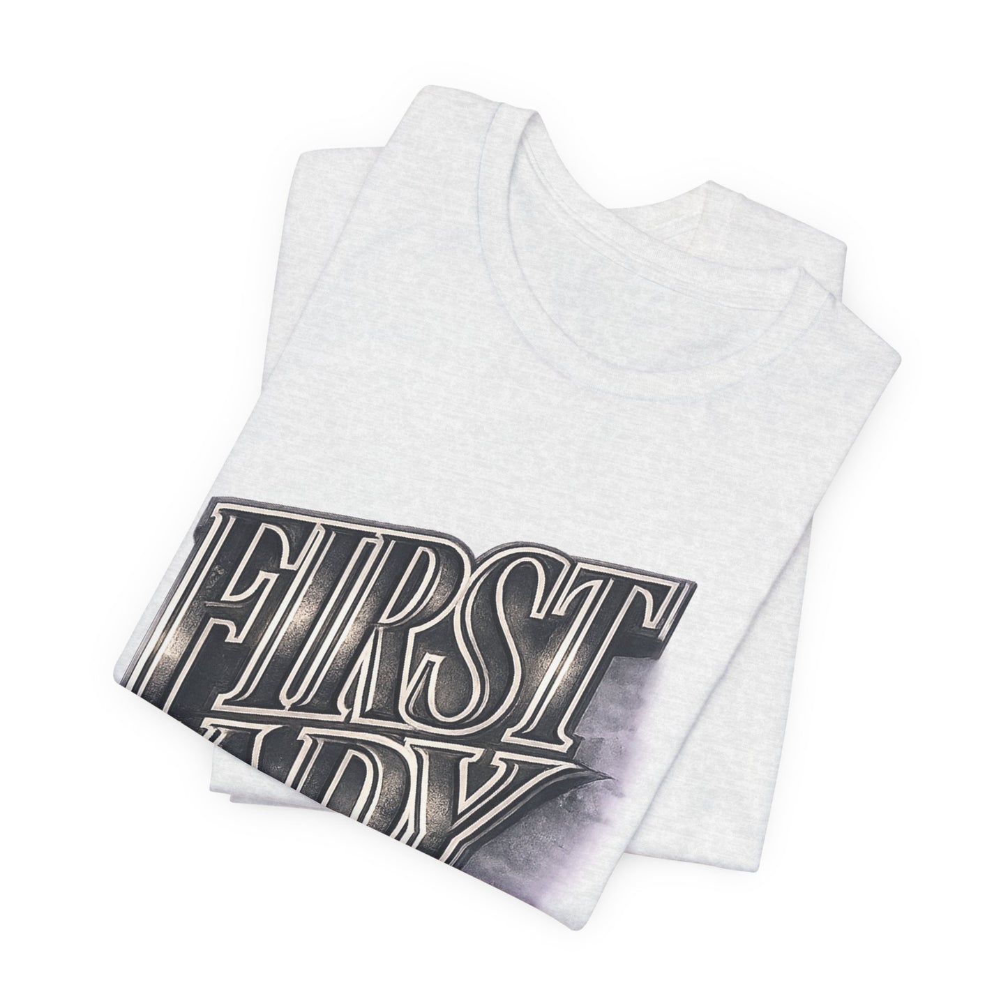 First Lady Graphic Tee — Retro Metallic Script Short Sleeve Shirt
