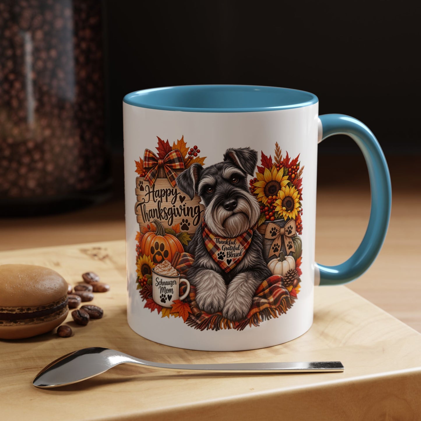 Thanksgiving Schnauzer Coffee Mug — 'Happy Thanksgiving' Autumn Dog Mug (11/15oz)