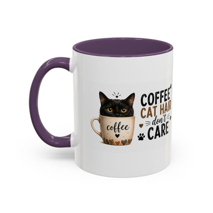 Coffee & Cat Hair Mug — "Coffee, Cat Hair, Don't Care" Accent Ceramic Coffee Mug (11/15oz)