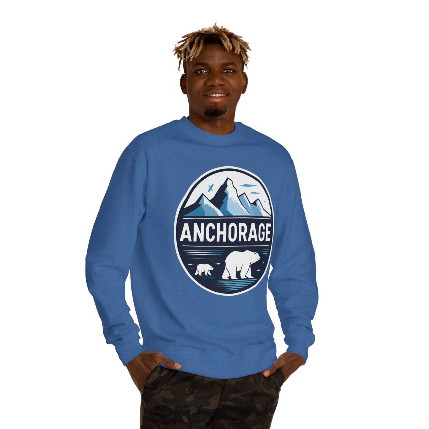 Anchorage Polar Bear Crewneck Sweatshirt — Mountain & Alaska Travel Pullover