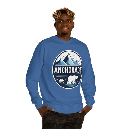 Anchorage Polar Bear Crewneck Sweatshirt — Mountain & Alaska Travel Pullover