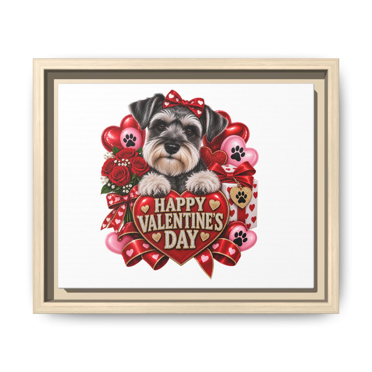 Valentine’s Day Schnauzer Framed Canvas