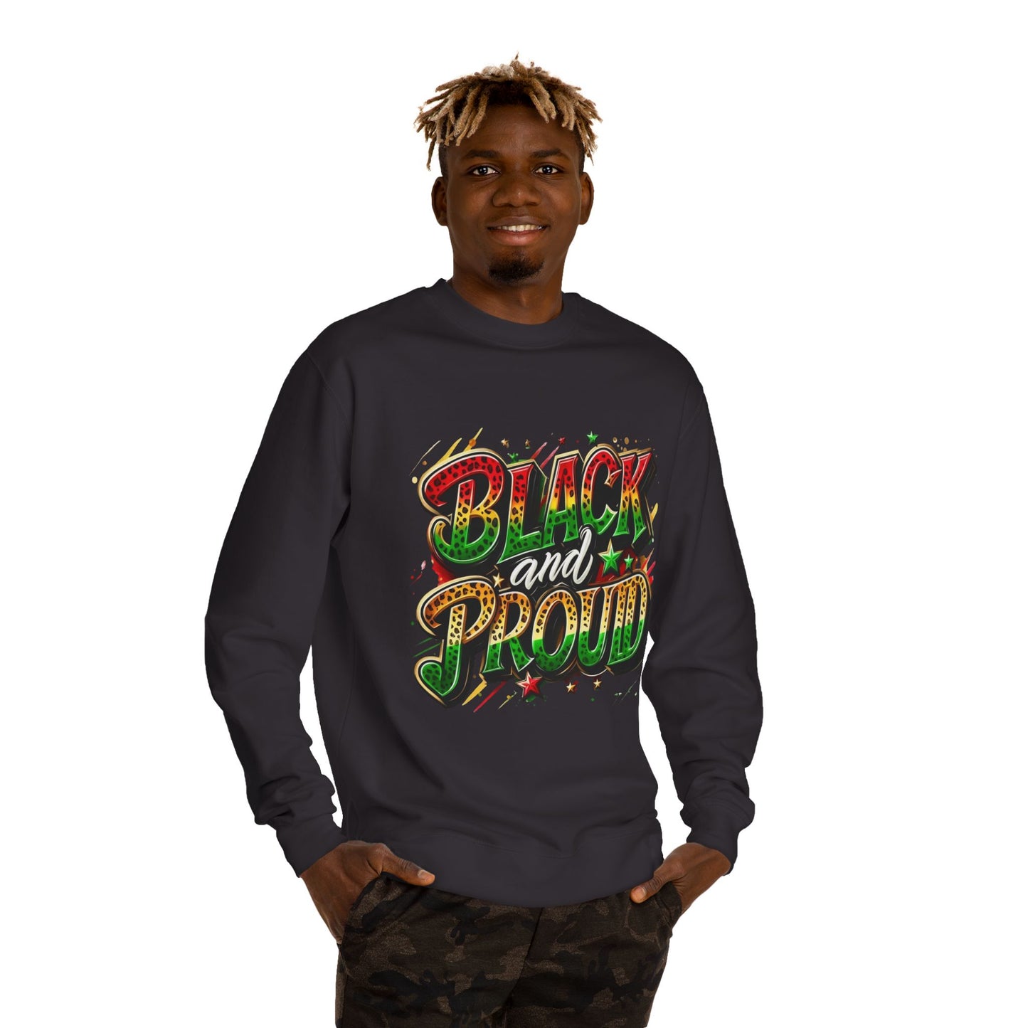 Black and Proud Crewneck Sweatshirt — Afrocentric Pride Graphic