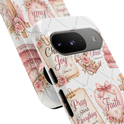 Faith Floral Phone Case – Christian Inspirational Scripture iPhone Cover (Choose Joy, Pray, Faith)